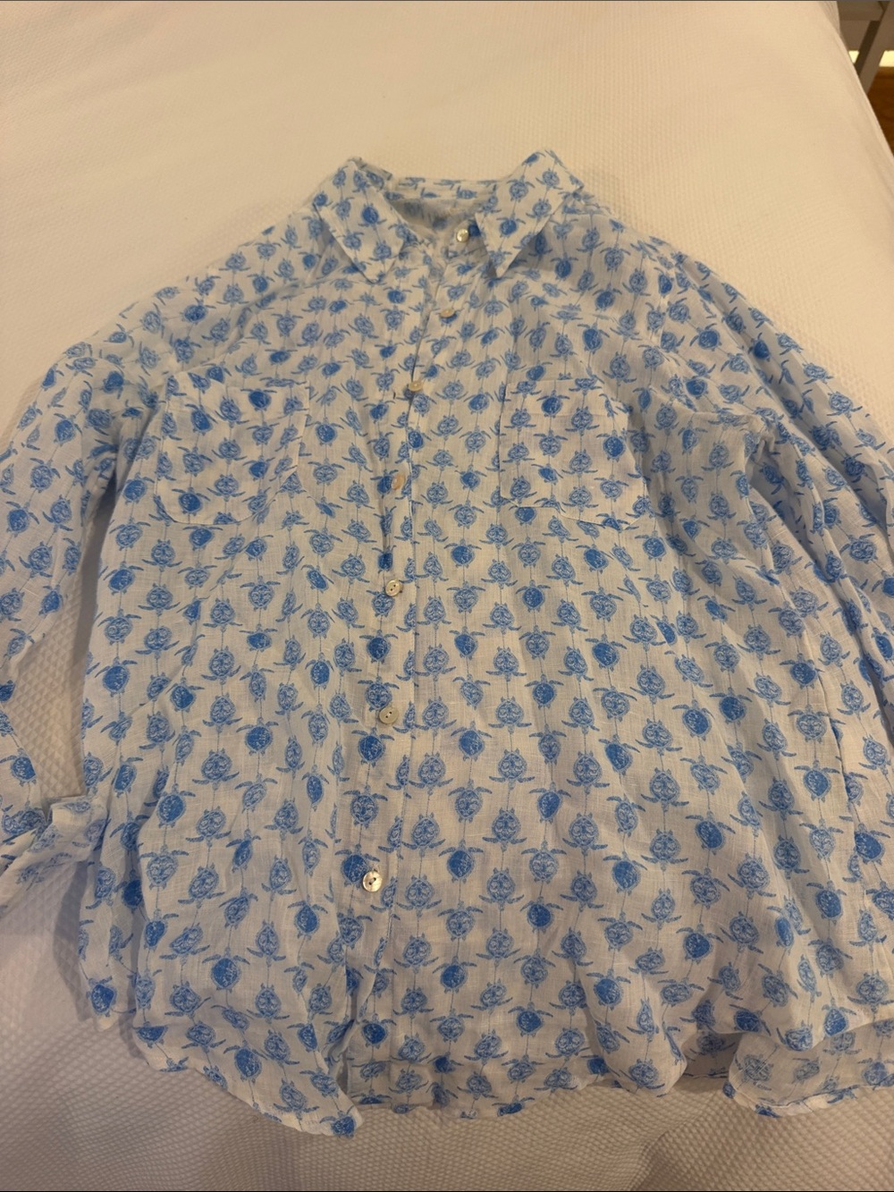 Lilly Pulitzer White Button-Down Shirt with Blue Floral Print